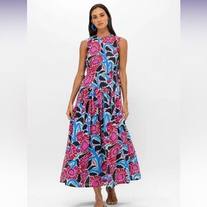 Oliphant Sleeveless Piped Maxi Dress in Umbria Blue